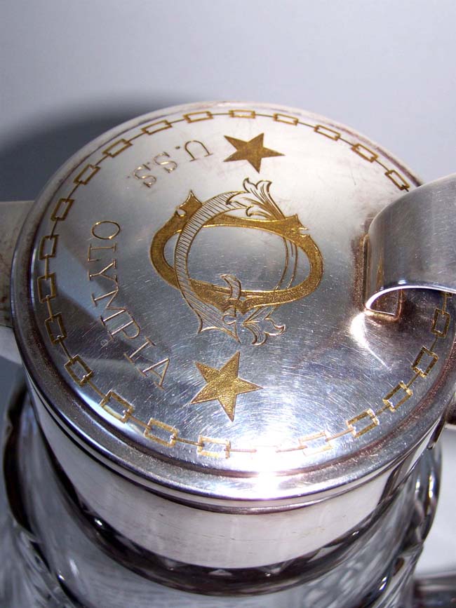 A Silver mounted water pitcher owned and used by Admiral George Dewey aboard his flagship USS Olympia along with a photo dated 1903 and note. Illustrated in JACK TAR, A Sailor's Life 1750-1910, p.279. — image 4